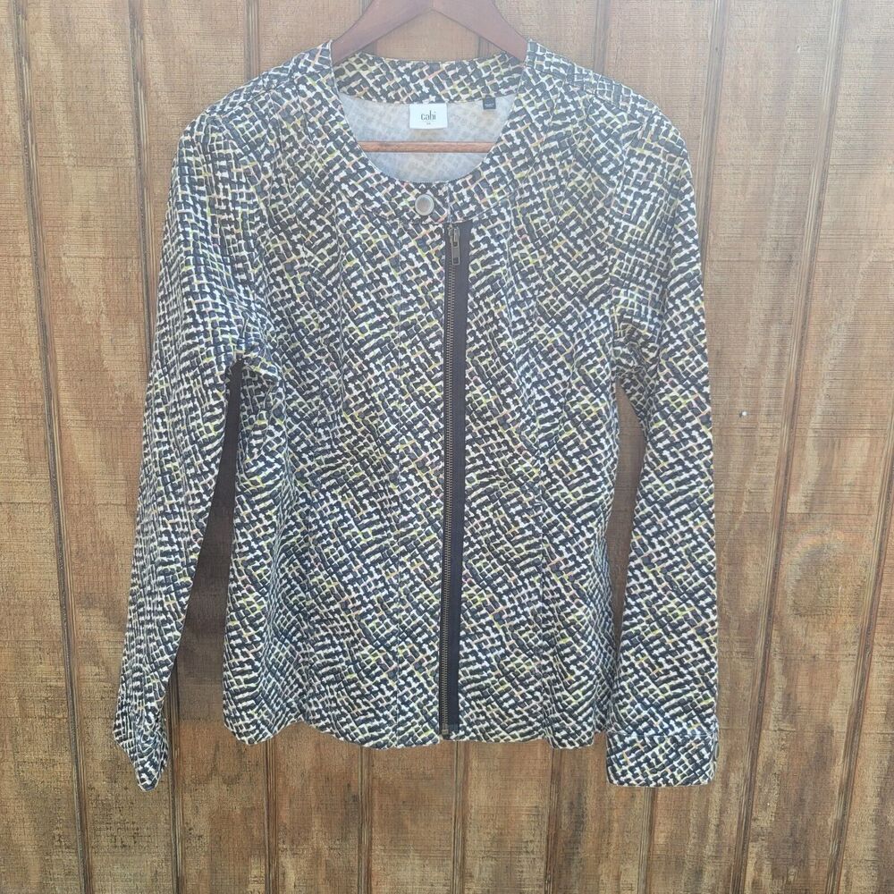 CAbi Cliffside Full Zip Collarless Moto Jacket Multi Color Womens Size M